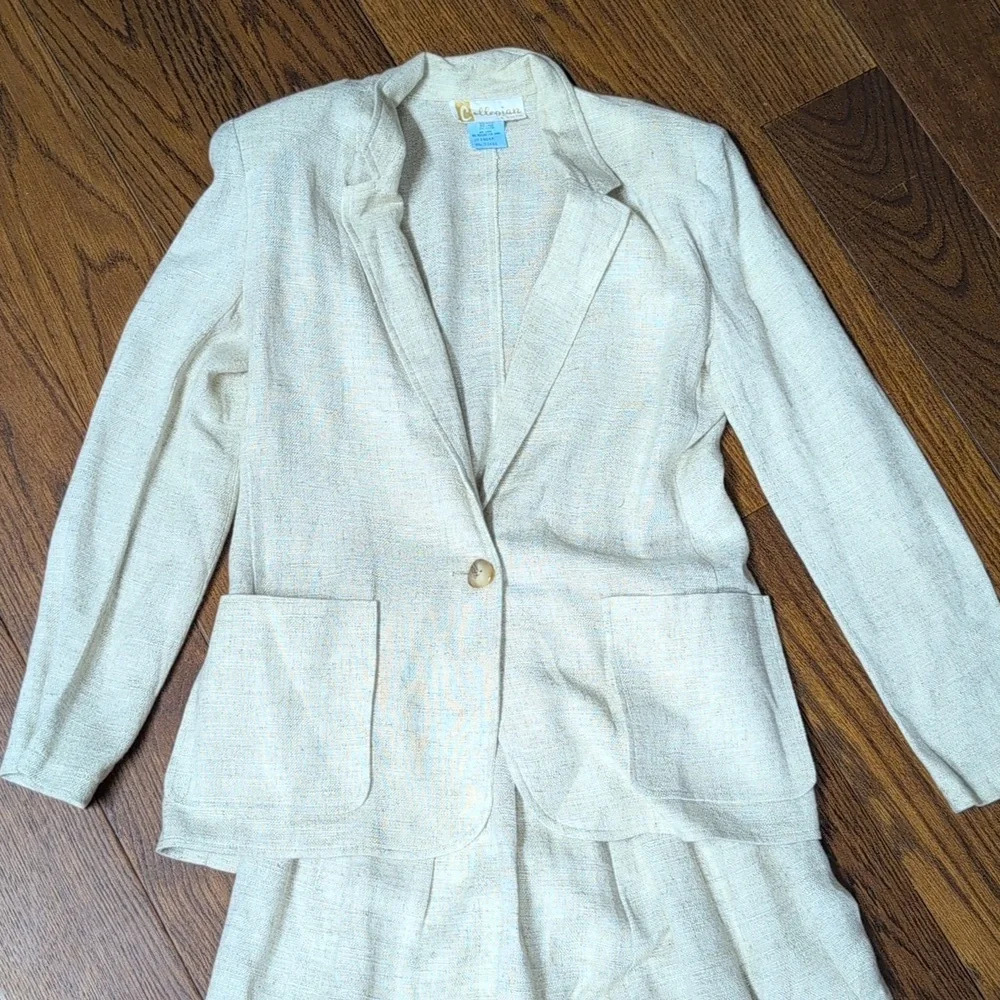 Collegian By California - VINTAGE 1980s Linen Blend Blazer and Skirt Set - Picture 2 of 13